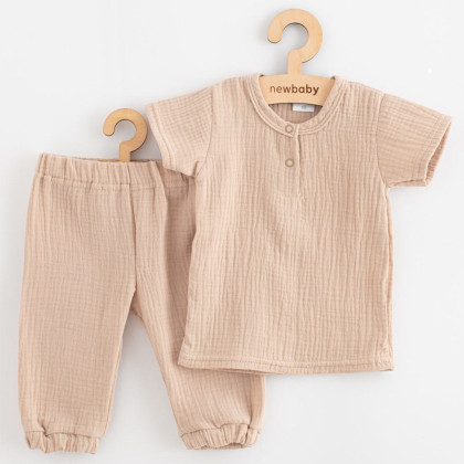Dojčenská mušelínová súprava tričko a nohavice beige New Baby