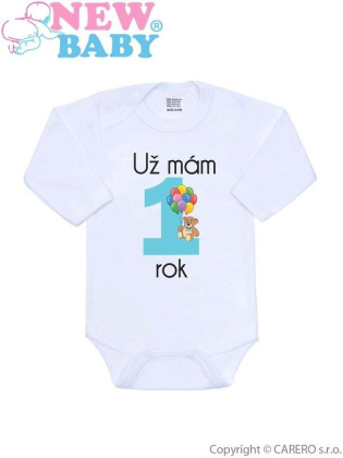 Body s potlačou New Baby Už mám 1 rok MODRÉ, Vel. 86 (12-18m)