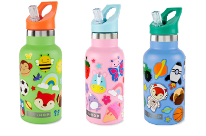 Nerezová fľaša s nálepkami so slamkovým náustkom SKIP HOP 380 ml