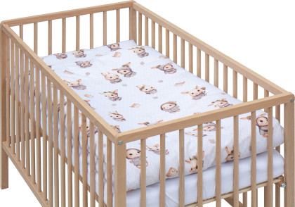 Detská postieľka s kompletnou výbavou prírodná 120 x 60 cm Zajačik šedý Scarlett