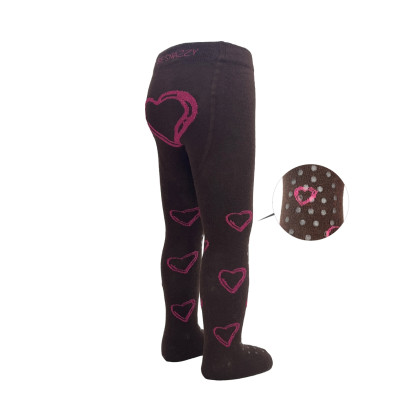 Pančucháče s protišmykom 3x ABS veľ. 92/98 hnedé srdce Be Snazzy