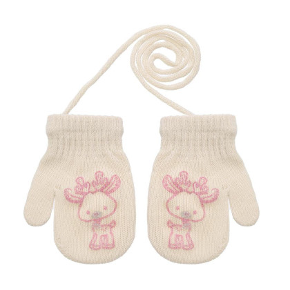 Pletené zimné rukavice so šnúrkou sobík 9 - 12 mesiacov