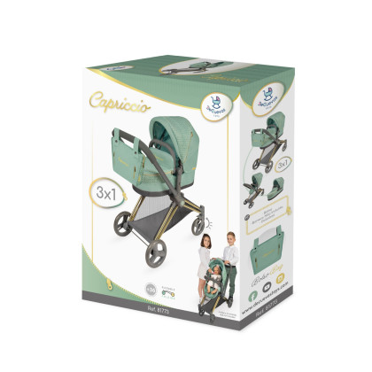 Skladací kočík pre bábiky 3 v 1 s taškou Capriccio 73 cm DeCuevas