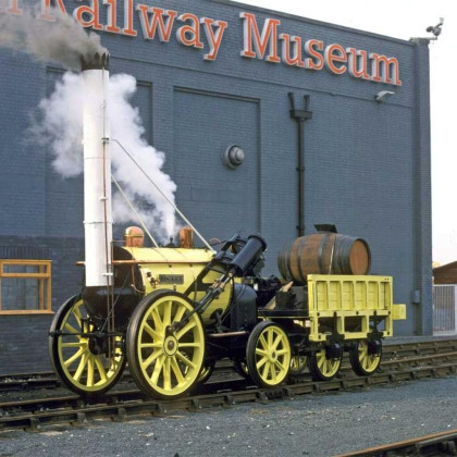 Replika historickej lokomotívy Rocket + 2 koľaje Bigjigs Rail