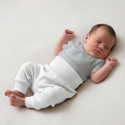Dojčenské nohavice - buggy mušelín biela Baby Service
