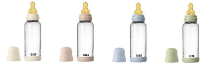 Antikoliková sklenená fľaša s kaučukovým cumlíkom 240 ml Bibs