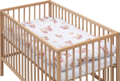 Detská postieľka s kompletnou výbavou prírodná 120 x 60 cm Zajačik ružový Scarlett