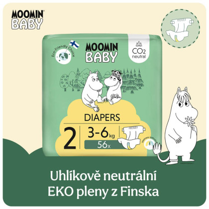 Jednorazové eko plienky 2 Newborn 3–6 kg (56 ks), Moomin baby
