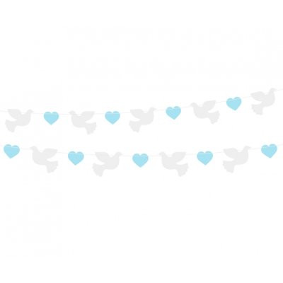 Girlanda papierová hrdličky - modré srdce 150 cm