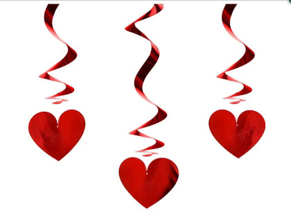 Papierové závesné serpentíny srdiečka červená 3ks