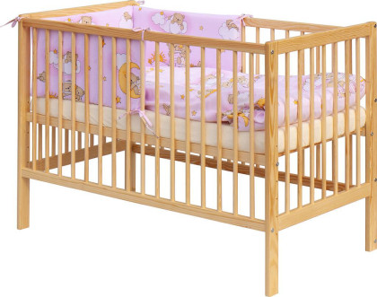 Detská postieľka s kompletnou výbavou 120 x 60 cm, mráčik ružová Scarlett