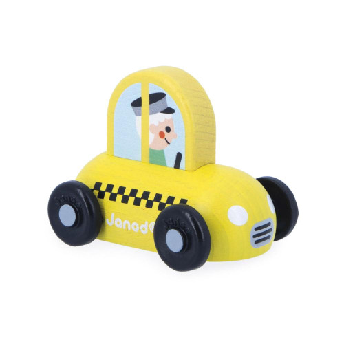 Drevené auto na tlačenie Cross roads Janod Taxi žlté