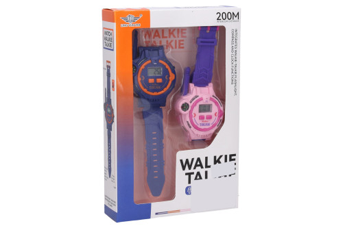 Hodinky a vysielačka walkie-talkie set fialové 2 ks