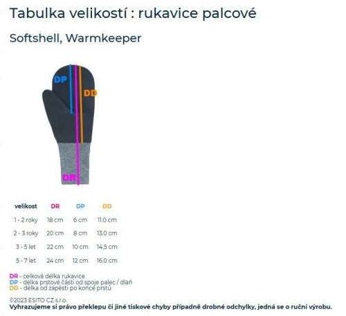 Zimné palcové rukavice softshell s baránkom Sky blue Veľ. 1 - 2 roky Esito