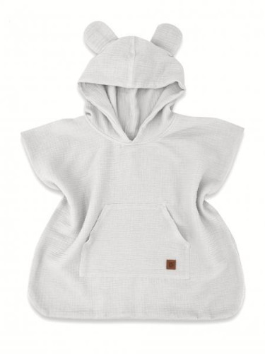Detské mušelínové pončo lux s kapucňou Teddy rýchloschnúce šedé