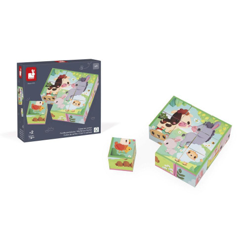 Obrázkové kocky Farma, 9 kociek Janod