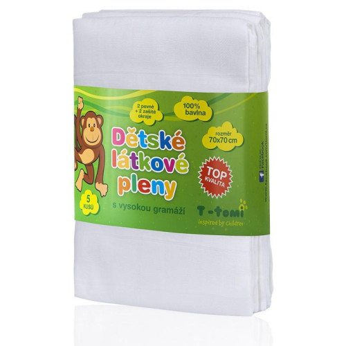 Látkové TETRA plienky BIELE 70 x 70 cm, súprava 5ks - TOP KVALITA