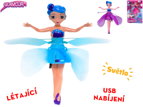 Bábika víla 19 cm na batérie svietiace reagujúce na pohyb ruky s USB