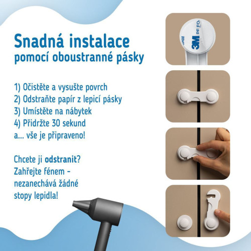 Bezpečnostné zámky na skrinky a zásuvky sada 10 ks Sipo