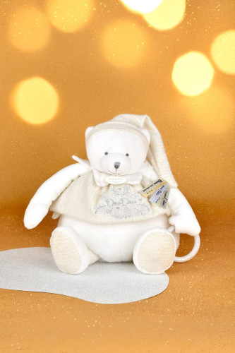 Darčeková sada Plyšový ľadový medvedík s krúžkom 30 cm béžový Doudou