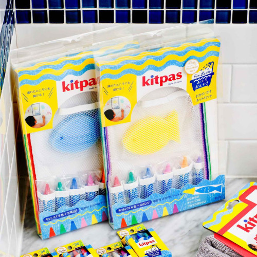 Pastelky do vane s hubkou a sieťkou na hračky Kitpas