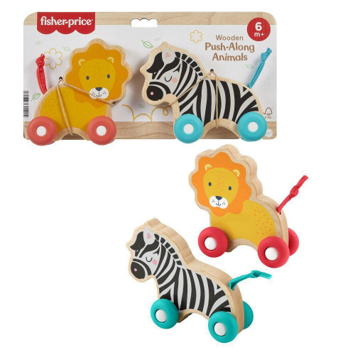 Drevená postrkovací lev a zebra