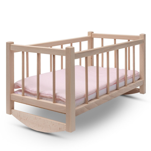 Drevená postieľka kolíska pre bábiky s obliečkami Baby Mix
