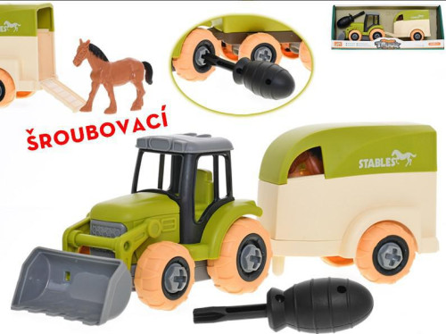 Traktor 26 cm skrutkovací voľný chod s prívesom a koňom