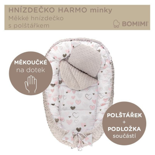 Hniezdočko Harmo s vankúšikom minky Bomimi