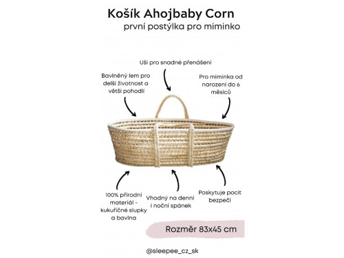 Mojžišov košík pre bábätko Corn Natural + matrac Basic Ahojbaby
