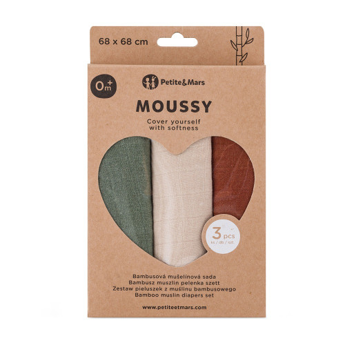Súprava plienok bambusová mušelínová 3 ks Moussy 68 x 68 cm Petite&Mars