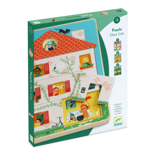 Drevené puzzle Domček Chez Léo Djeco