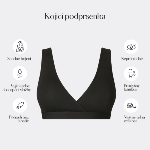 Dojčiaca podprsenka bambus Nuuma Black s vyberateľnými vložkami + prací sáčok Moniel