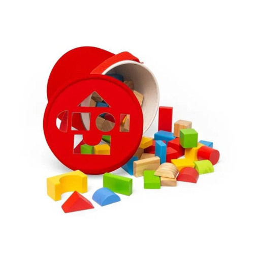 Prvé drevené kocky a vkladačka v bubienku Bigjigs Toys