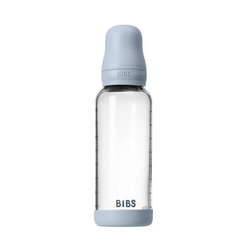 Antikoliková sklenená fľaša s kaučukovým cumlíkom 240 ml Bibs