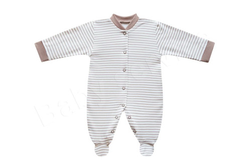 Dojčenský overal bavlna béžový prúžok Baby Service