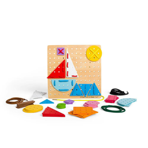 Drevená šnurovacia hra Geometrické tvary Bigjigs Toys