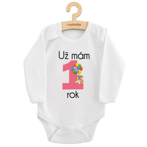 Body s potlačou New Baby Už mám 1 rok ružové, veľ. 86