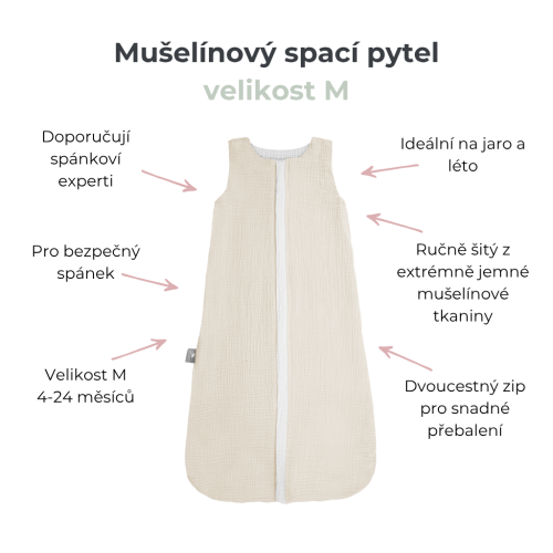 Letný a jarný mušelínový spací vak Love béžový so srdiečkami Sleepee