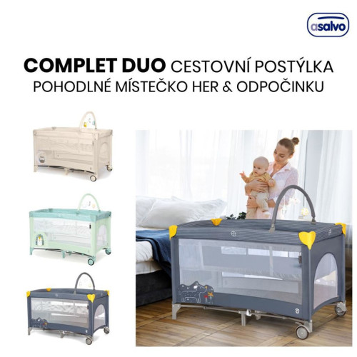 Complet duo cestovná postieľka s druhým dňom a hrazdičkou Asalvo