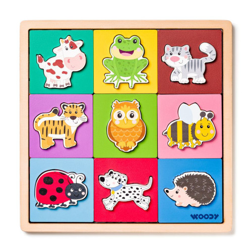 Puzzle so zvieratkami, tvary-farba
