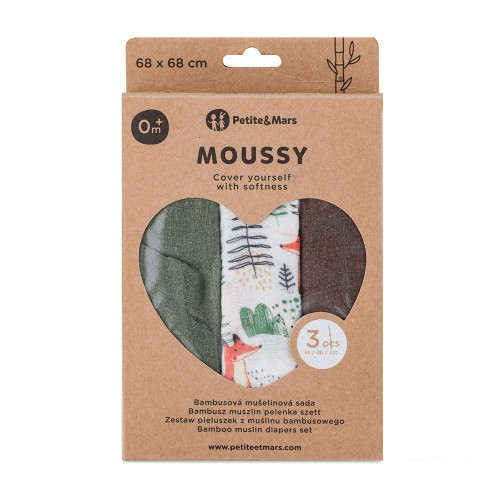 Súprava plienok bambusová mušelínová 3 ks Moussy 68 x 68 cm Petite&Mars