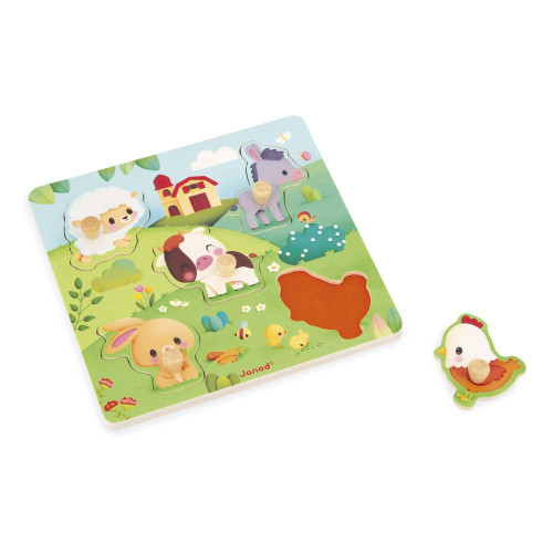 Drevené vkladacie puzzle s úchytom Zvieratká Janod Farm