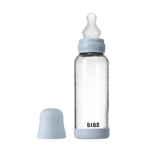 Antikoliková sklenená fľaša so silikónovým cumlíkom 240 ml BIBS