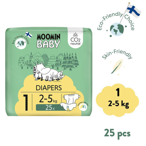 Moomin Baby 1 Newborn 2–5 kg (25 ks), eko plienky
