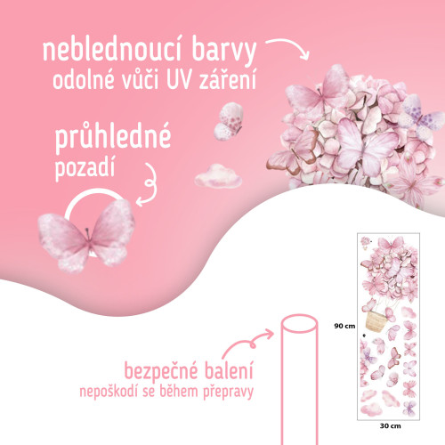 Nástenné samolepky do detskej izby, Pink Butterflies Sipo