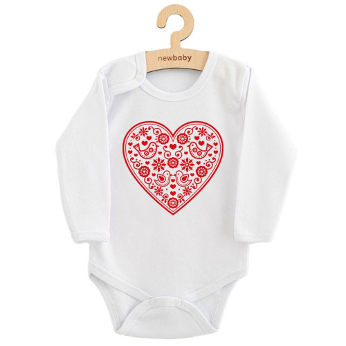Detské body s potlačou Ľudový vzor červené srdiečko New Baby