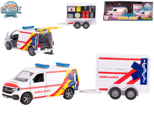 VW Transporter ambulancie kov spätný chod s prívesom Kids Globe Traffic