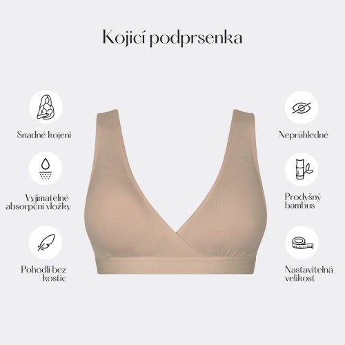 Dojčiaca podprsenka bambus Nuuma Nude s vyberateľnými vložkami + pracie vrecko Moniel