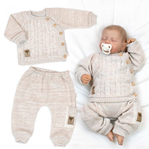 Rastúci pletený svetrík a nohavice s vreckom Hand Made Nature béžový Baby Nellys